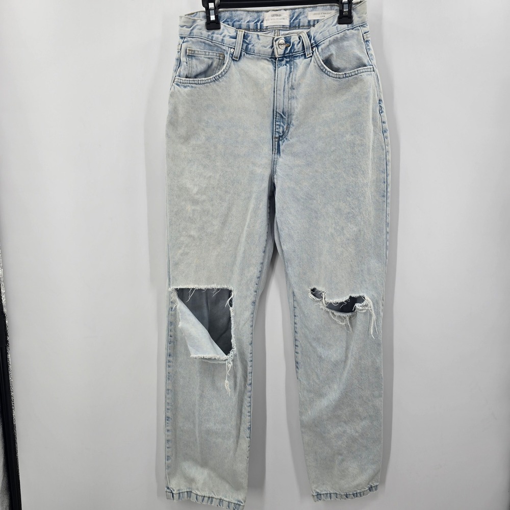 Cotton‎ On Loose Straight Jean Light Wash Distressed Acid Denim Womens Size 8